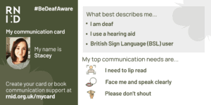 RNID's customisable communication card.