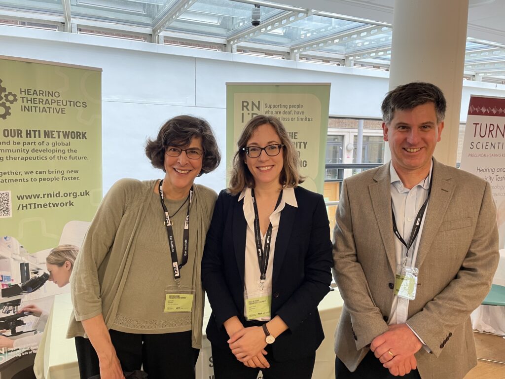 From left to right: Professor Jennifer Linden, the incoming Director of the UCL Ear Institute; Dr Catherine Perrodin, Senior Therapeutics Manager at RNID; Dr Ralph Holme, Director of Research and Insight at RNID