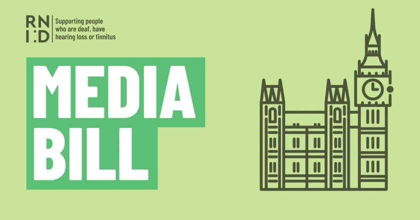 A graphic of the Houses of Parliament with the words:  "Media Bill".