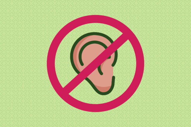 Illustration of an ear with a 'no entry' red sign overlaid