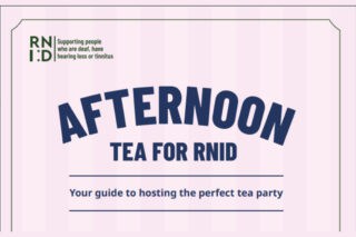 Front cover design of the Afternoon Tea for RNID participant guide.