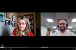 Ruth Butler-Cutts of RNID and Nav Hussein of BT on a Teams call